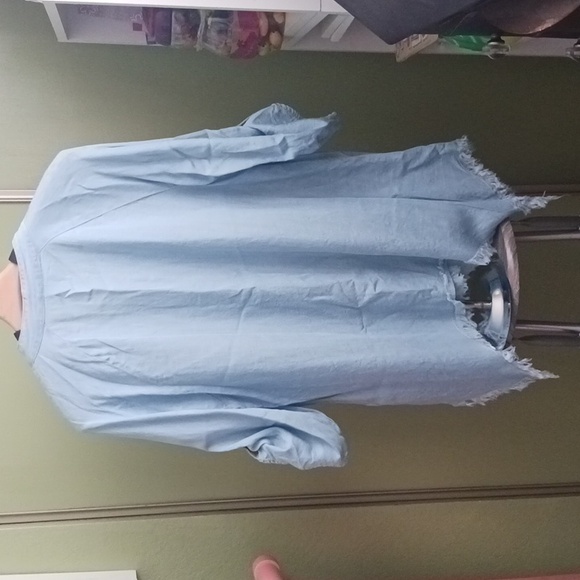 Raw HEM Finish Denim Chambray Button Down Shirt - Picture 2 of 3